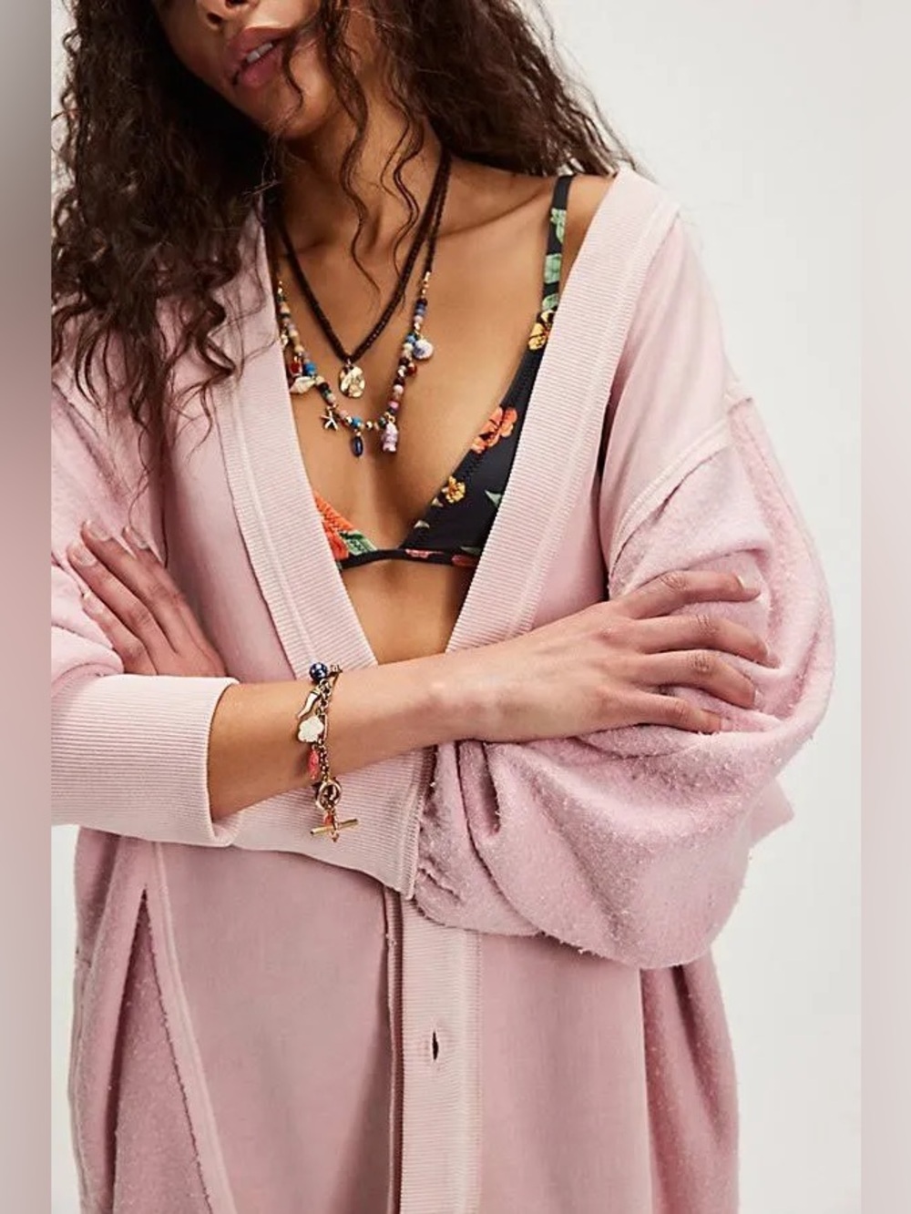 NWT FREE PEOPLE WE THE FREE Dreamy Blue Cardi Pale Mauve MSRP $148 XS Oversized - Picture 4 of 5